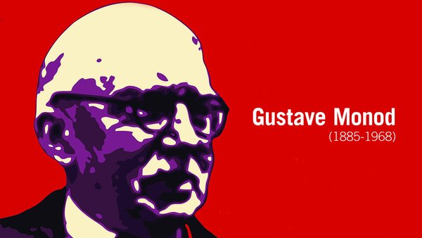 Visuel graphique, portrait de Gustave Monod | Crédits : Pierre Klinger, Simon Schoeffler 