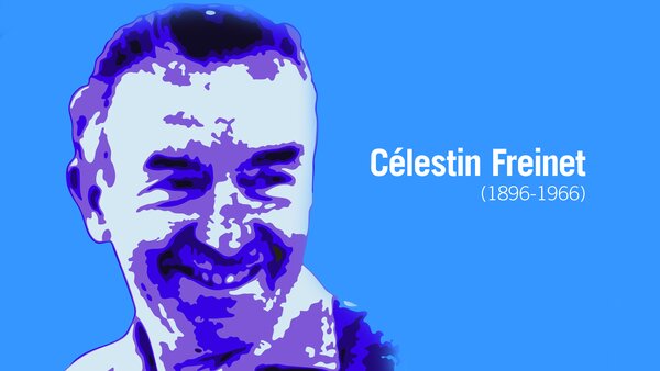 Visuel graphique, portrait de Célestin Freinet | Crédits : Pierre Klinger, Simon Schoeffler 