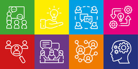 Visuel graphique avec icônes sur fonds de couleur